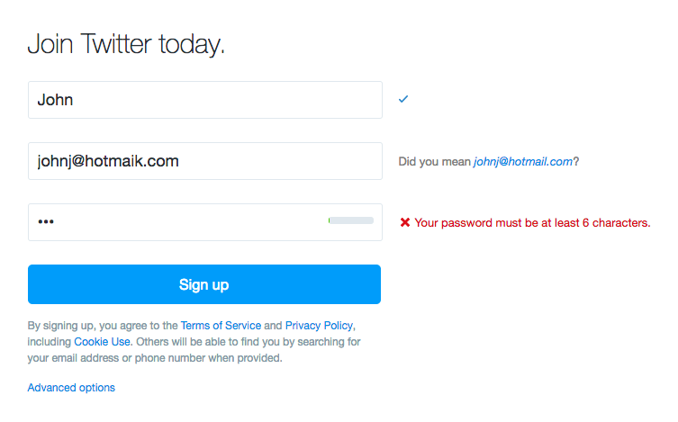 inline validation in Twitter's form fields 